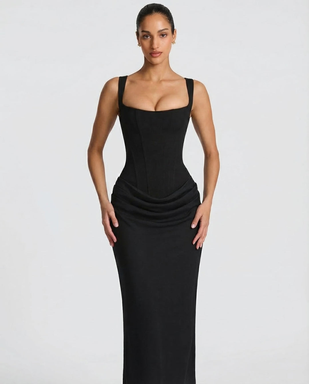 Rosalind | Women's Square Neck Draped Waist Maxi Dress