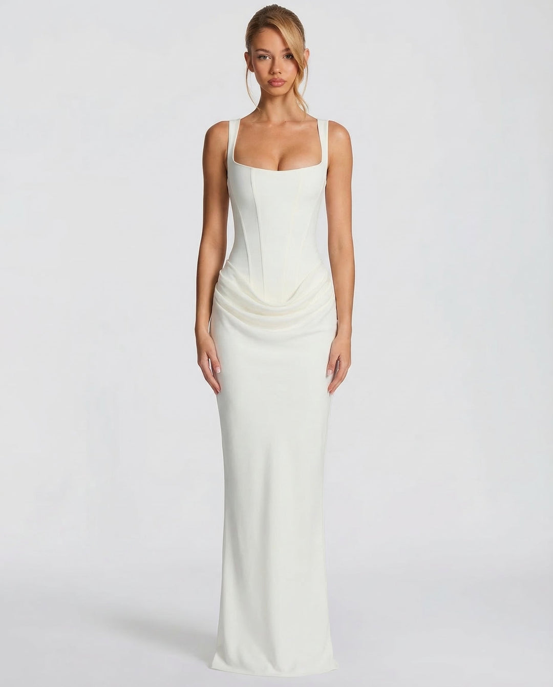 Rosalind | Women's Square Neck Draped Waist Maxi Dress