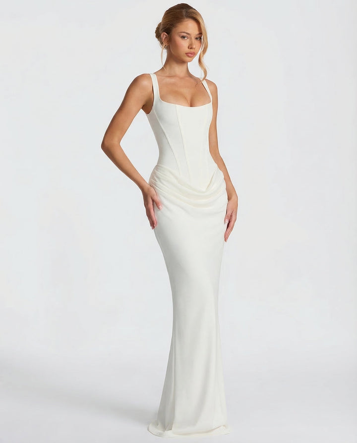 Rosalind | Women's Square Neck Draped Waist Maxi Dress
