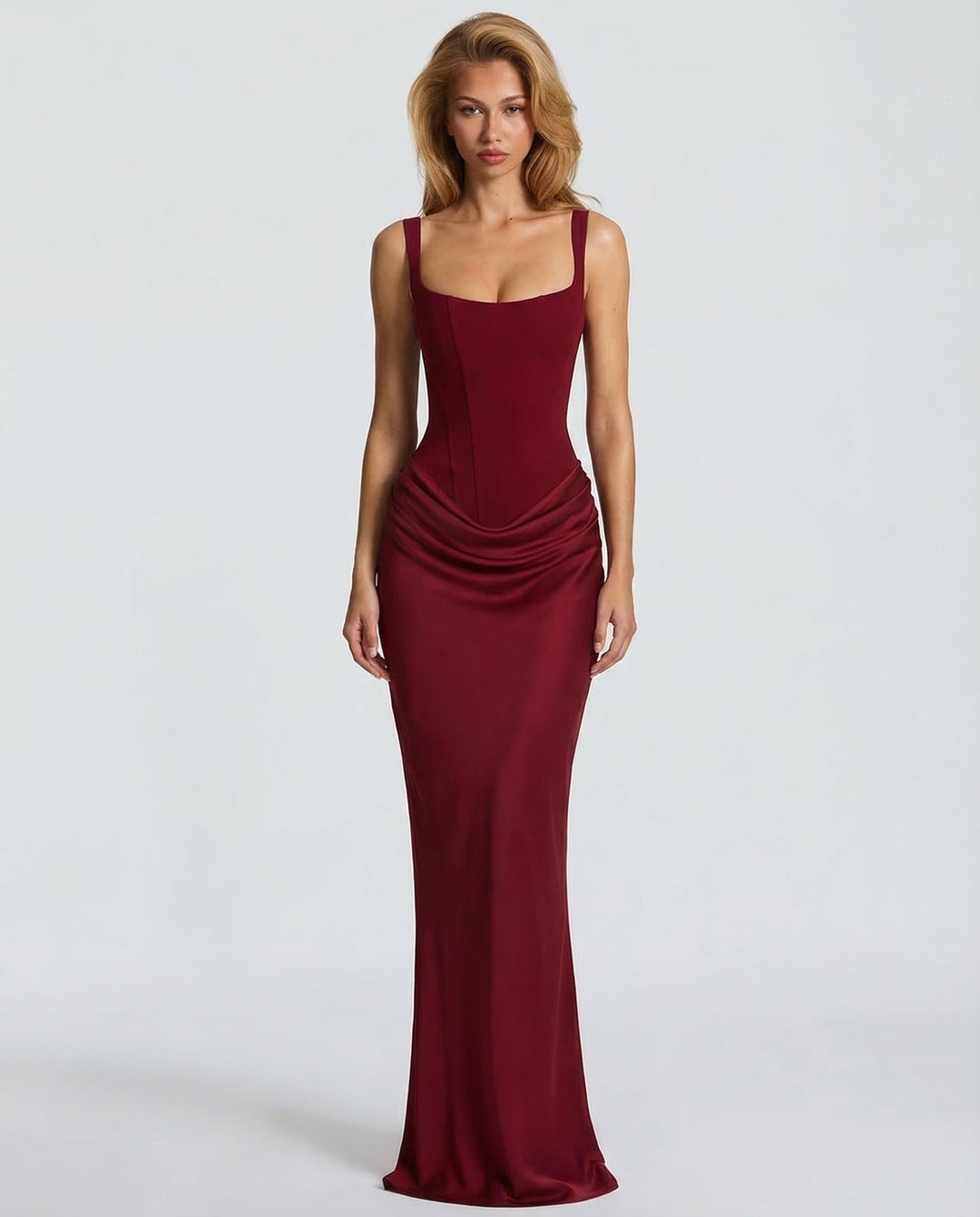 Rosalind | Women's Square Neck Draped Waist Maxi Dress