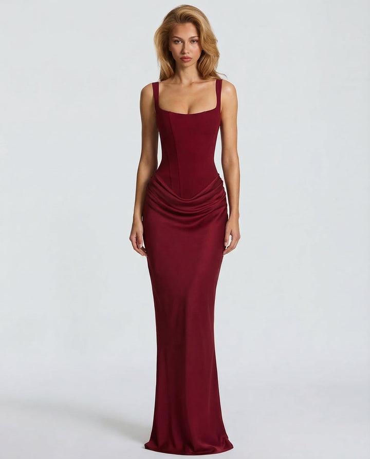 Rosalind | Women's Square Neck Draped Waist Maxi Dress