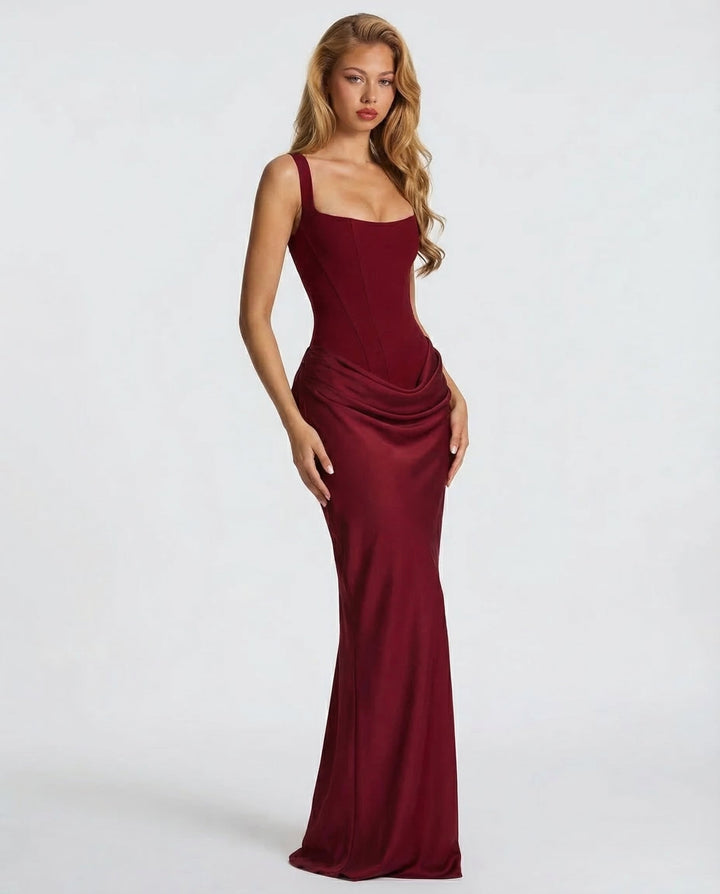 Rosalind | Women's Square Neck Draped Waist Maxi Dress