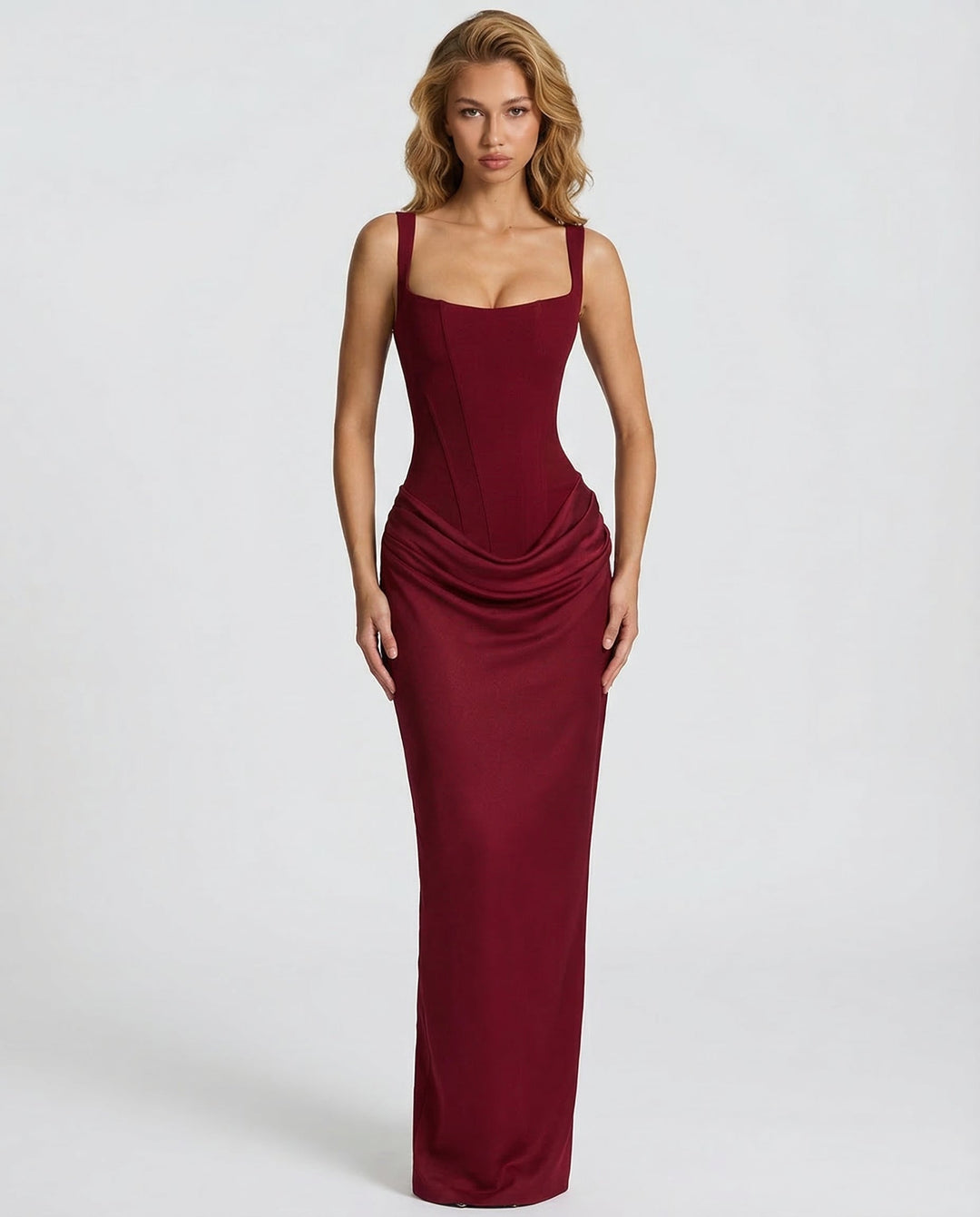 Rosalind | Women's Square Neck Draped Waist Maxi Dress