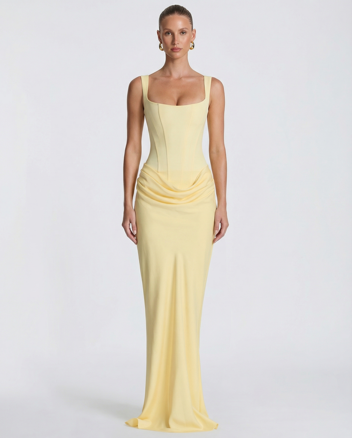 Rosalind | Women's Square Neck Draped Waist Maxi Dress