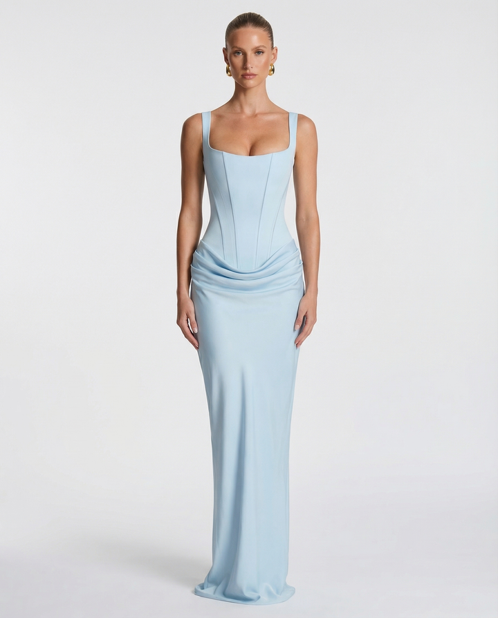 Rosalind | Women's Square Neck Draped Waist Maxi Dress