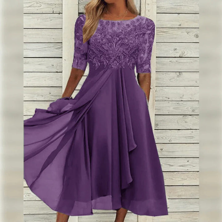 Embroidered bodice flowing midi dress for women -1