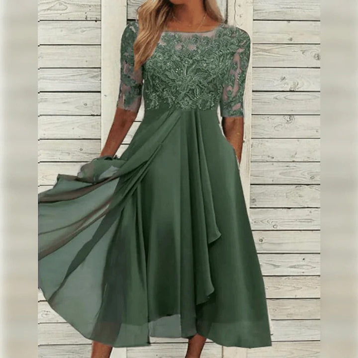 Embroidered bodice flowing midi dress for women -3