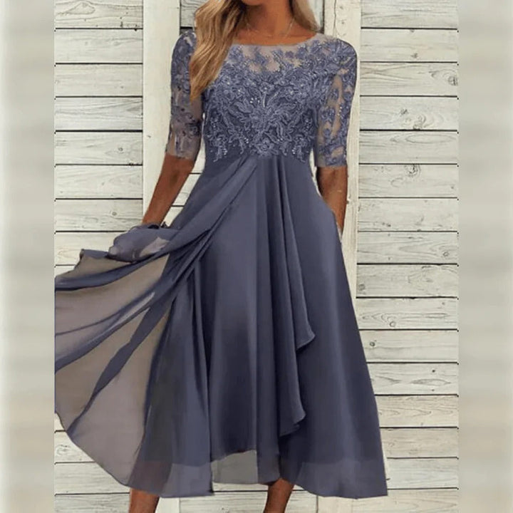 Embroidered bodice flowing midi dress for women -5