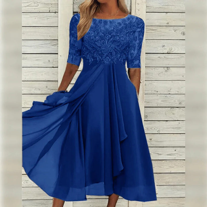 Embroidered bodice flowing midi dress for women -9