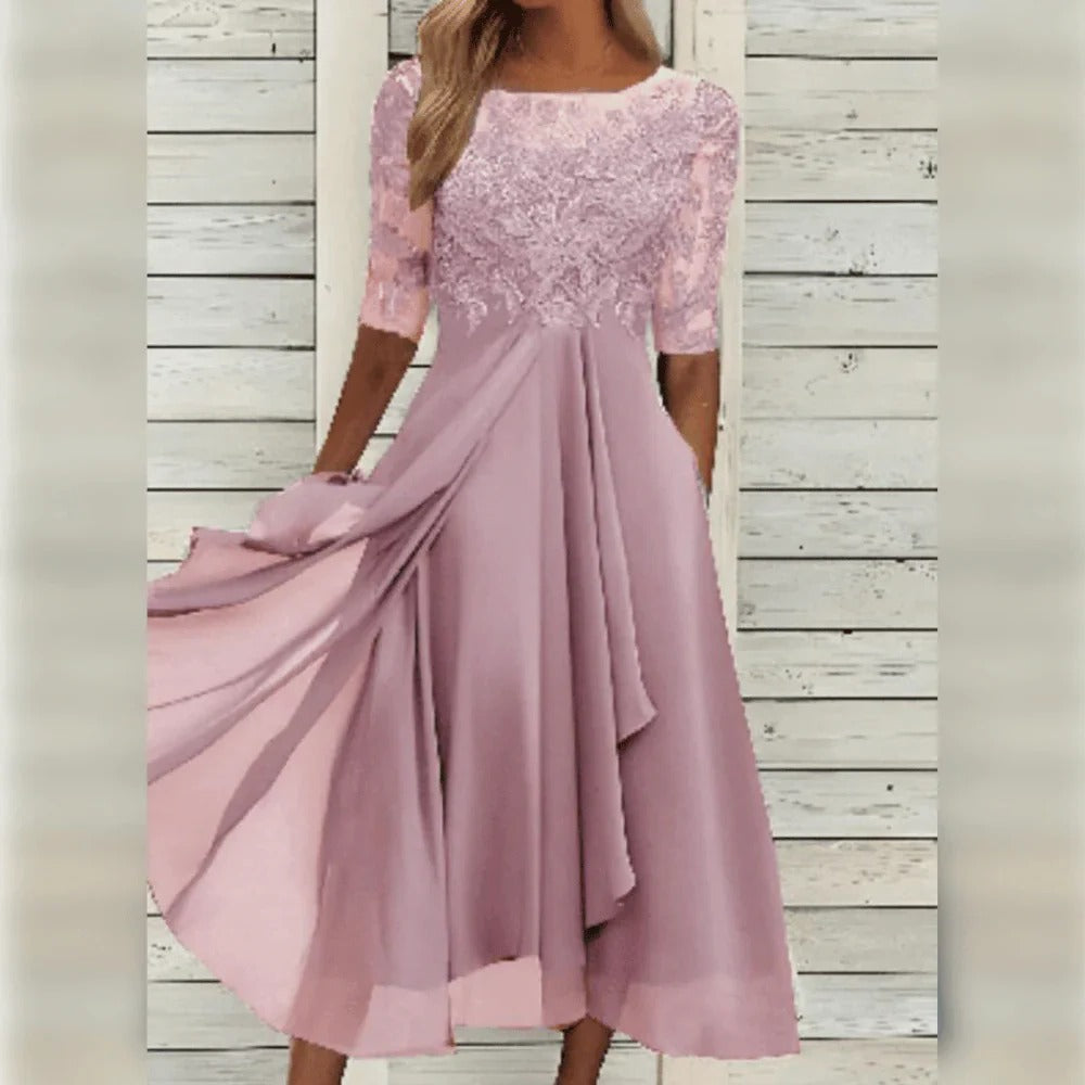 Embroidered bodice flowing midi dress for women -6