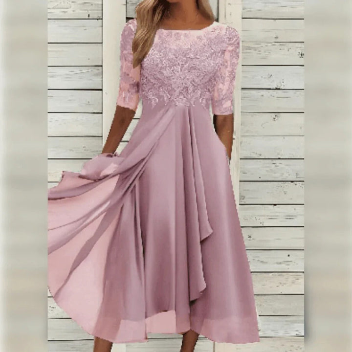 Embroidered bodice flowing midi dress for women -6