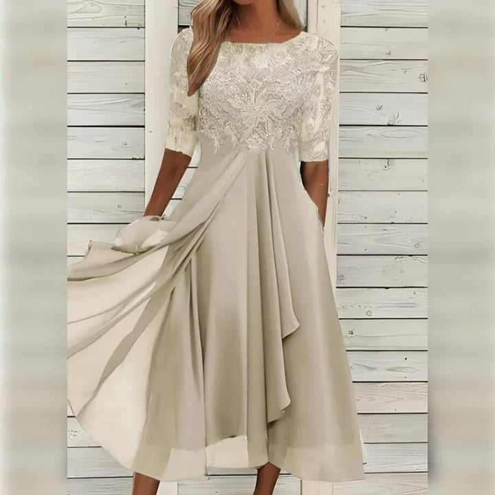Embroidered bodice flowing midi dress for women -8