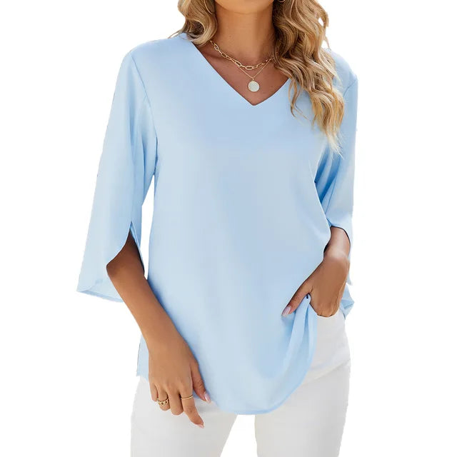 Classic V-neck everyday blouse for women | Vicky -1