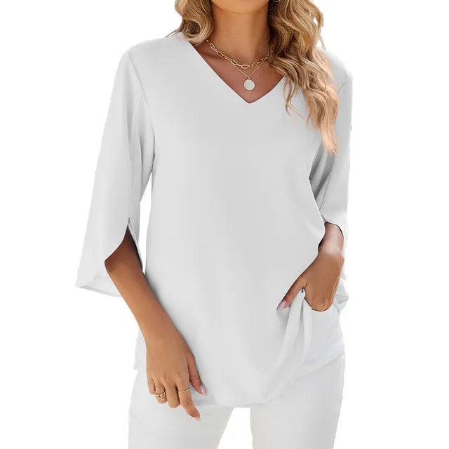 Classic V-neck everyday blouse for women | Vicky -5