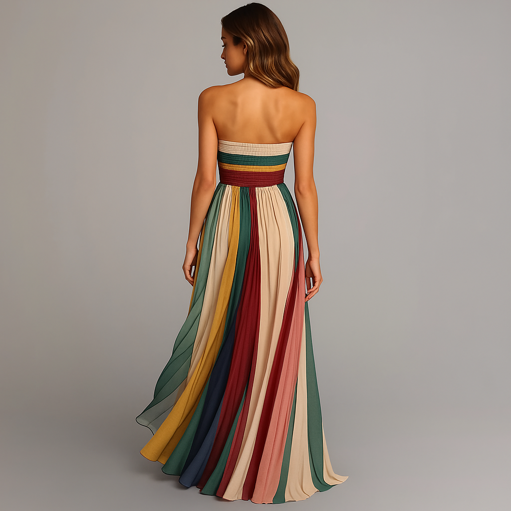 Verissande | Women's Pleated Strapless Ankle Maxi Dress