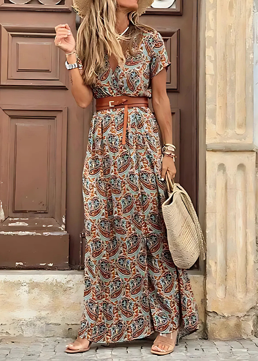 Solvienne | Women's Printed Boho Belted Maxi Dress