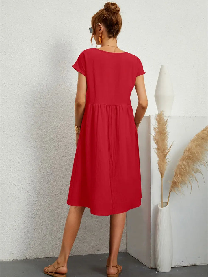 Clara | Women's A Line Midi Dress with Short Sleeves and Pockets