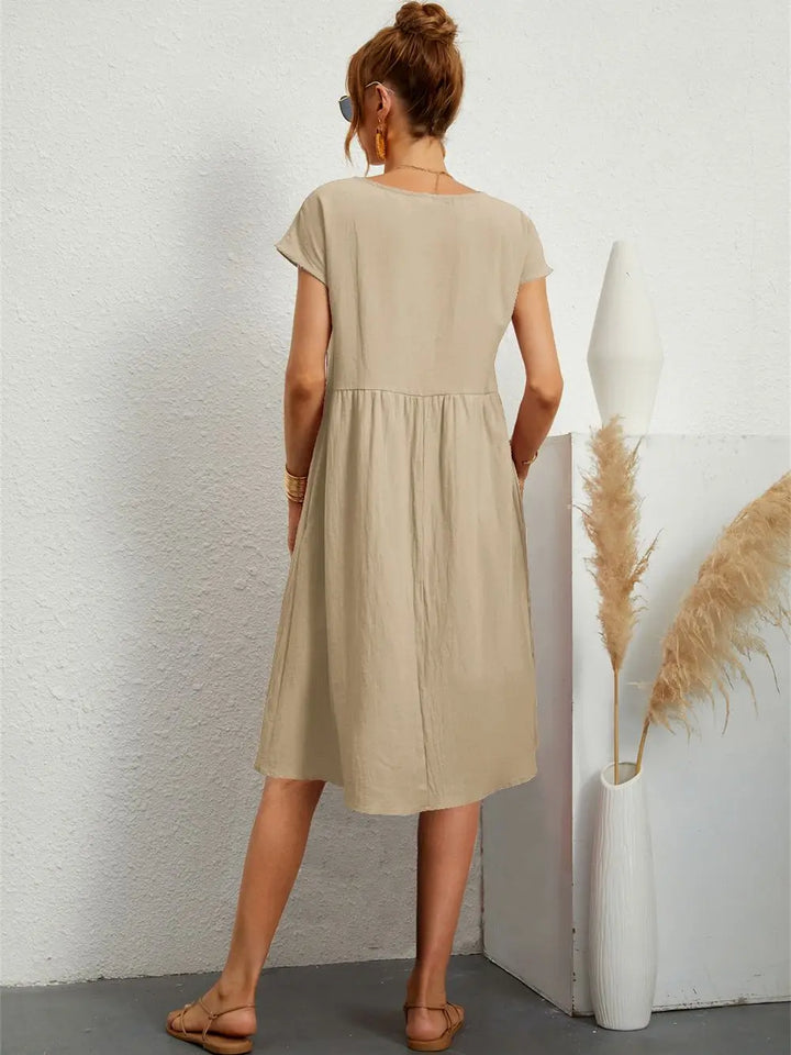 Clara | Women's A Line Midi Dress with Short Sleeves and Pockets