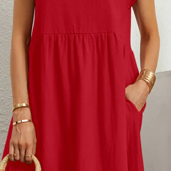 Clara | Women's A Line Midi Dress with Short Sleeves and Pockets
