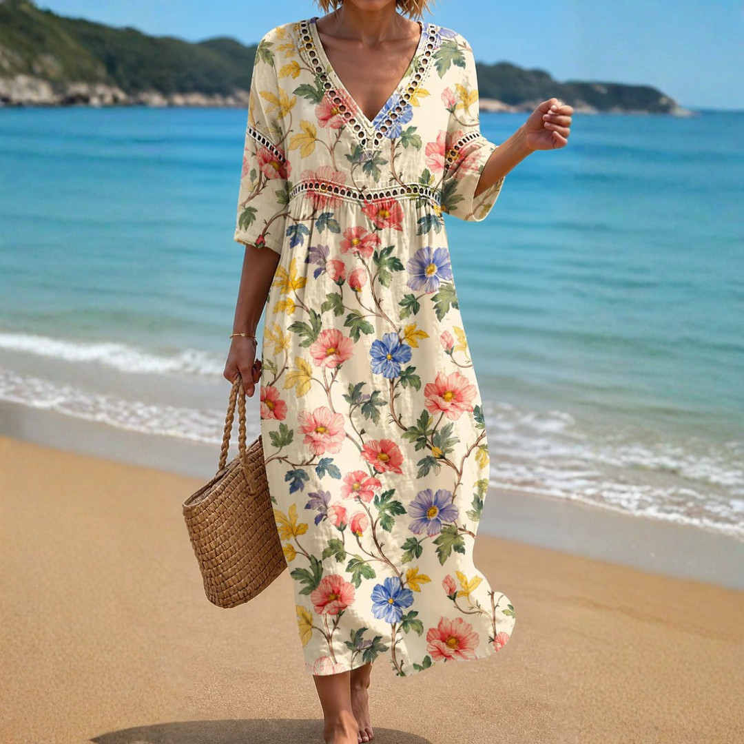 Kaelandra | Women's Floral Print Relaxed Midi Dress