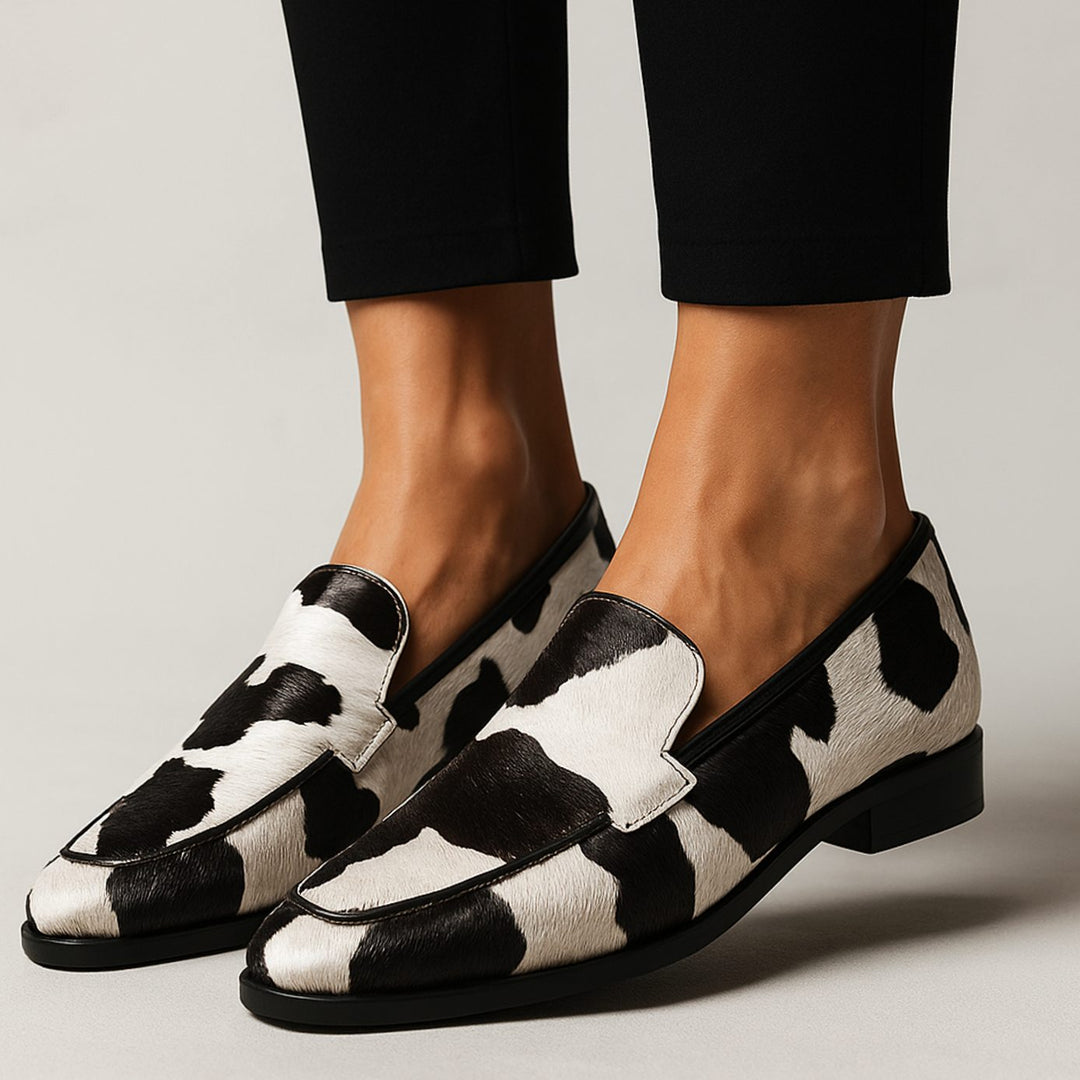Marisole | Women's Cow Print Pointed Toe Slip-On Loafer