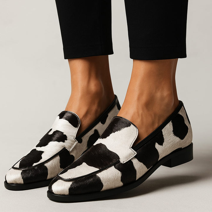 Marisole | Women's Cow Print Pointed Toe Slip-On Loafer