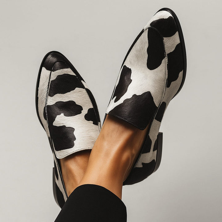 Marisole | Women's Cow Print Pointed Toe Slip-On Loafer