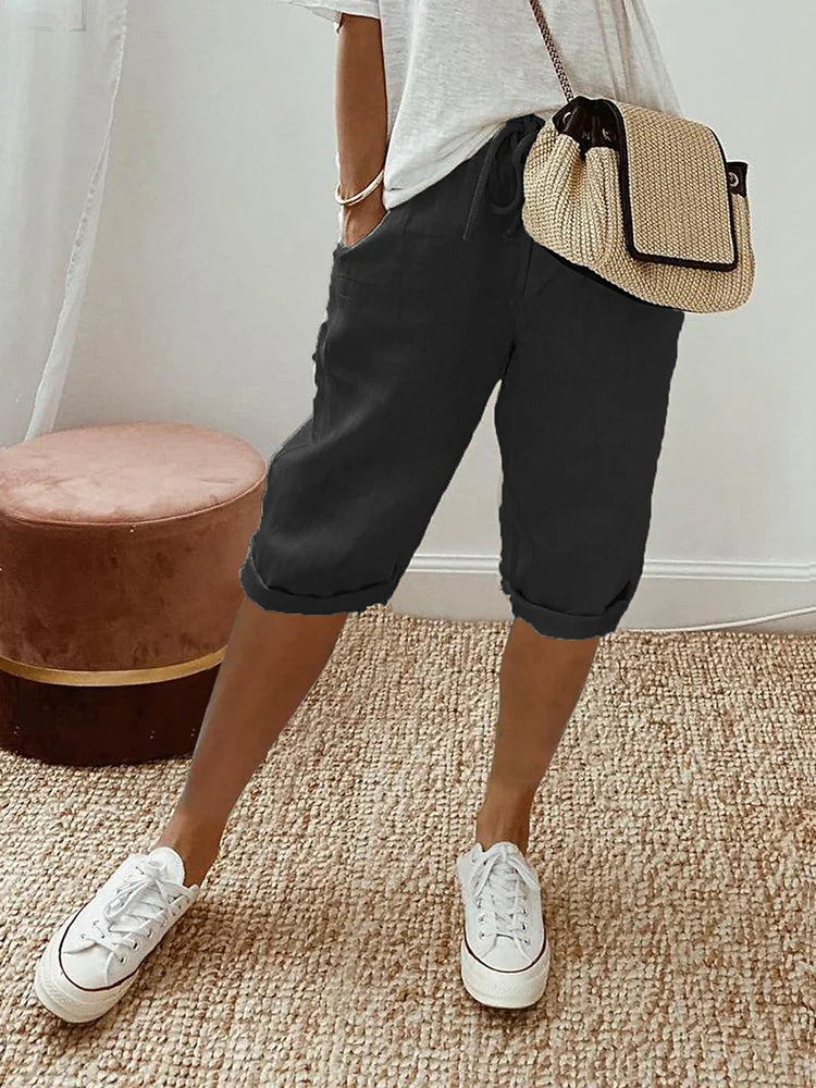 Brielle | Women's Elastic Waist Drawstring Pocket Shorts