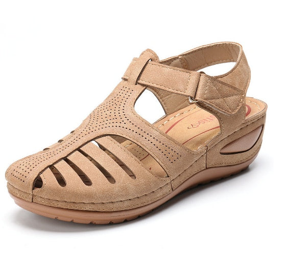 Isabelle | Women's Leather Closed Toe Hollow Out Wedge Sandals