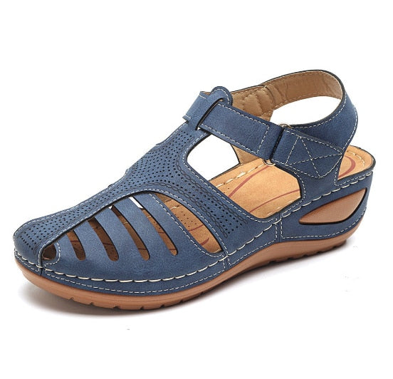 Isabelle | Women's Leather Closed Toe Hollow Out Wedge Sandals