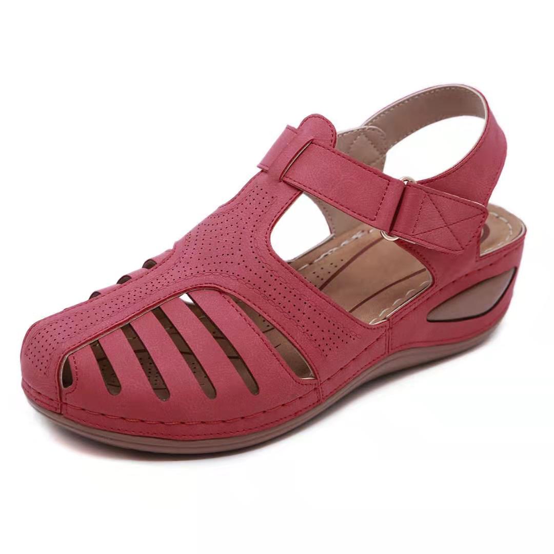 Isabelle | Women's Leather Closed Toe Hollow Out Wedge Sandals