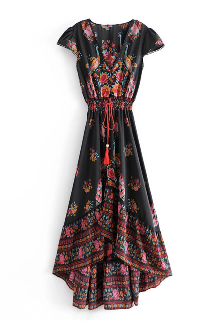 Women's Black Boho Chic Floral Dress