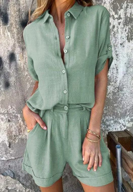 Rina | Women's Button Down Shirt and Shorts Set