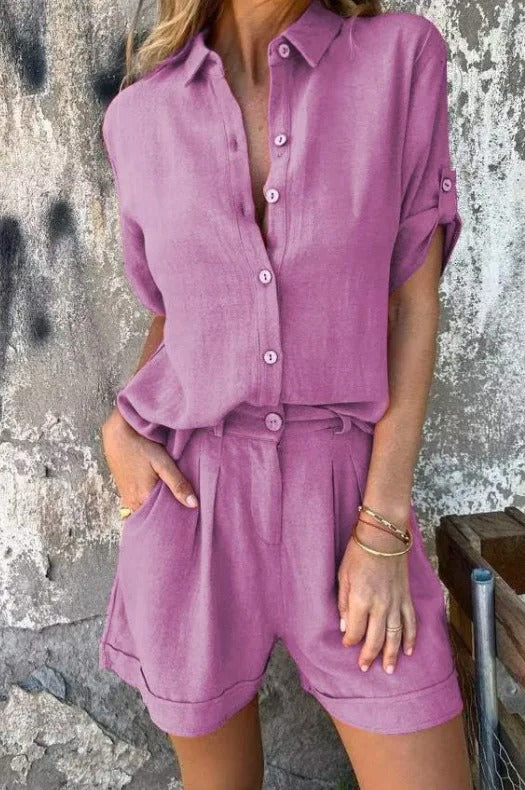 Rina | Women's Button Down Shirt and Shorts Set