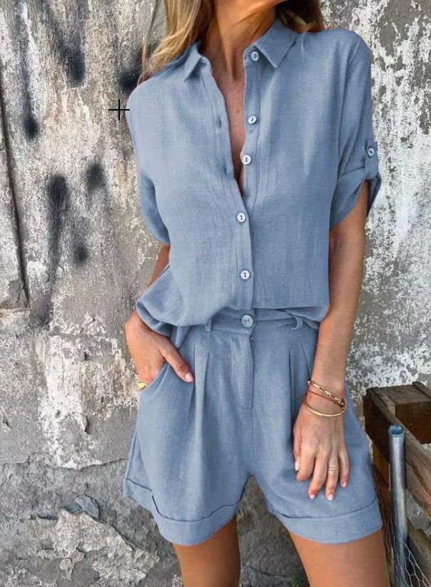 Rina | Women's Button Down Shirt and Shorts Set