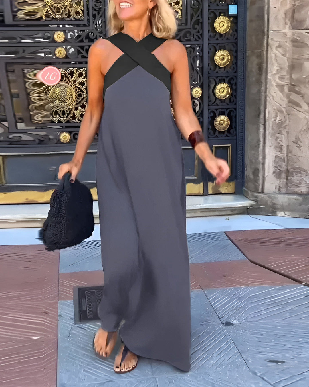 Breathable comfortable crossed maxi dress for women | Aimee -3