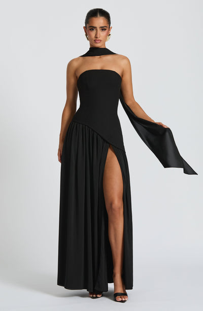 Strapless high-slit formal maxi dress for women -23