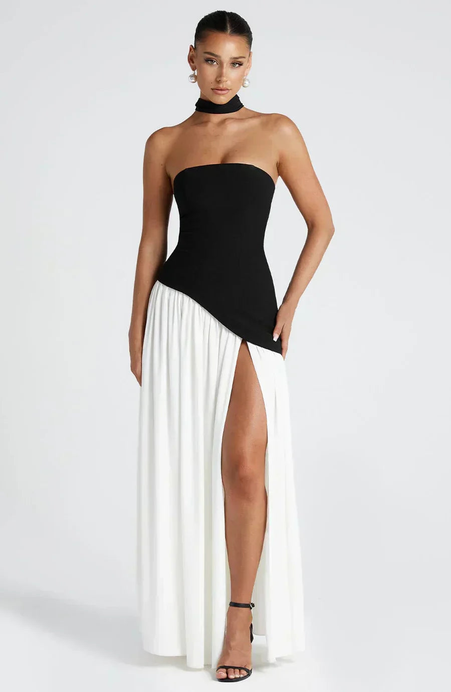 Strapless high-slit formal maxi dress for women -17