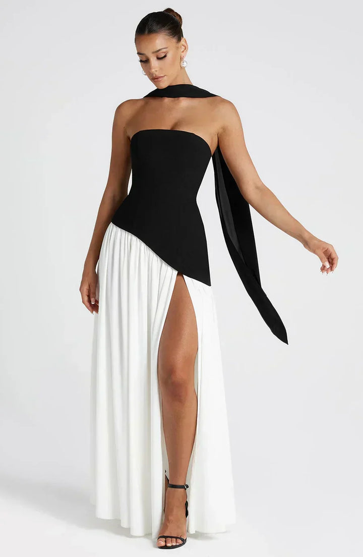 Strapless high-slit formal maxi dress for women -18