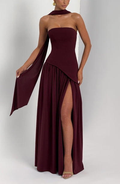 Strapless high-slit formal maxi dress for women -8
