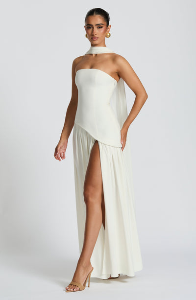 Strapless high-slit formal maxi dress for women -26