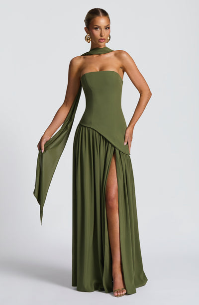 Strapless high-slit formal maxi dress for women -28