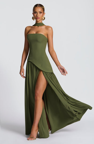 Strapless high-slit formal maxi dress for women -30