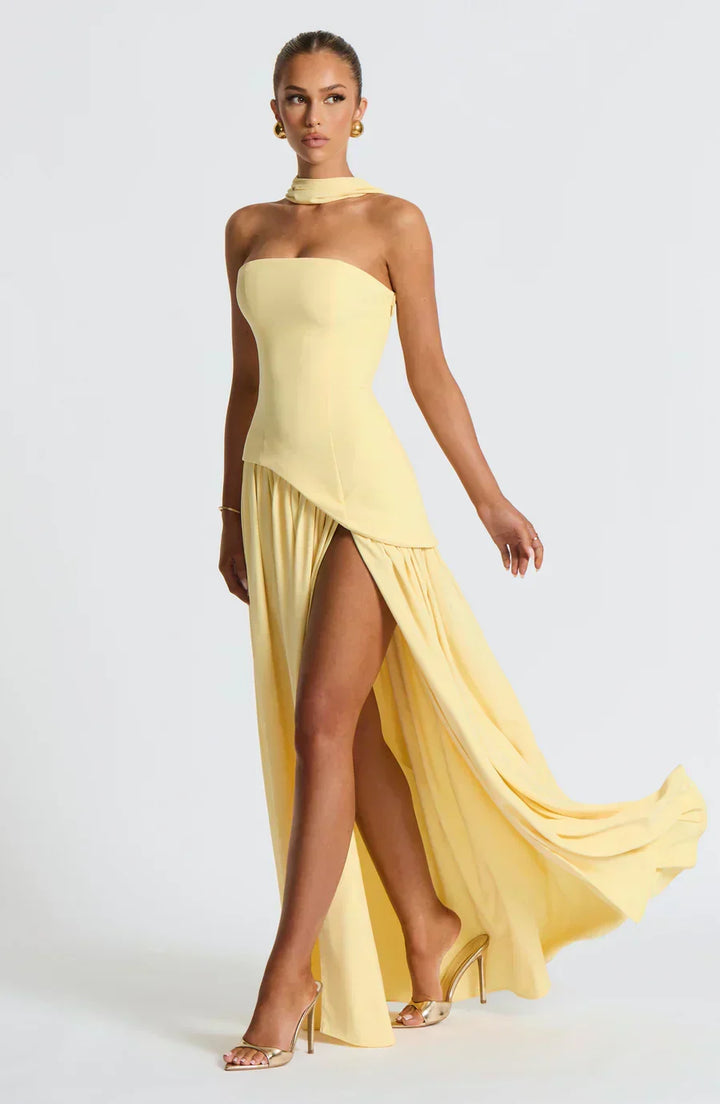 Strapless high-slit formal maxi dress for women -2