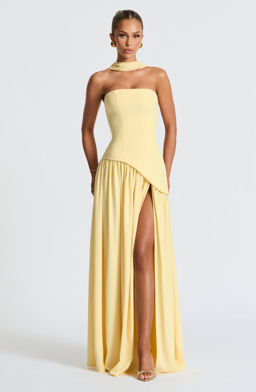 Strapless high-slit formal maxi dress for women -1