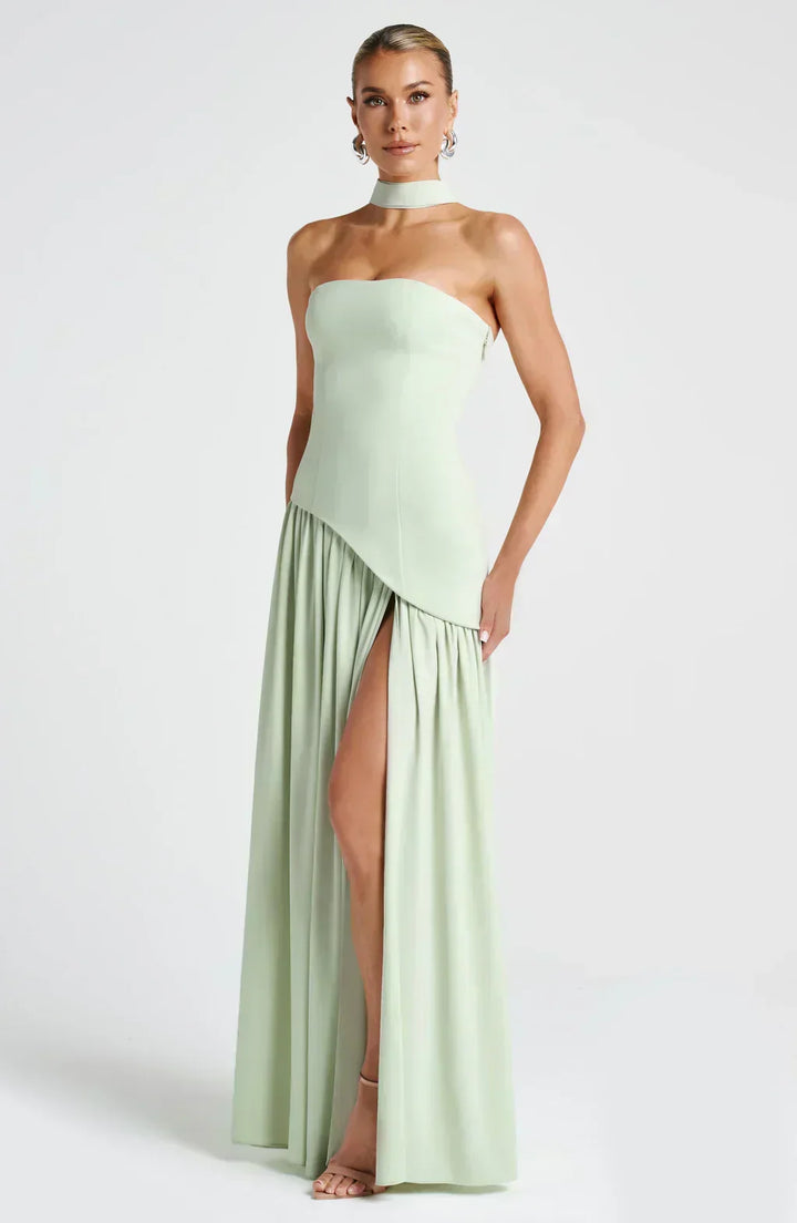 Strapless high-slit formal maxi dress for women -13