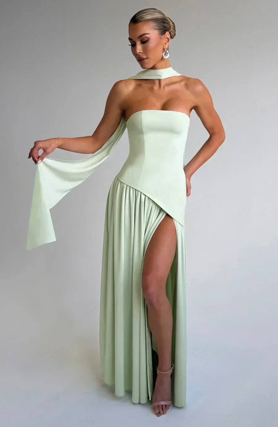 Strapless high-slit formal maxi dress for women -15