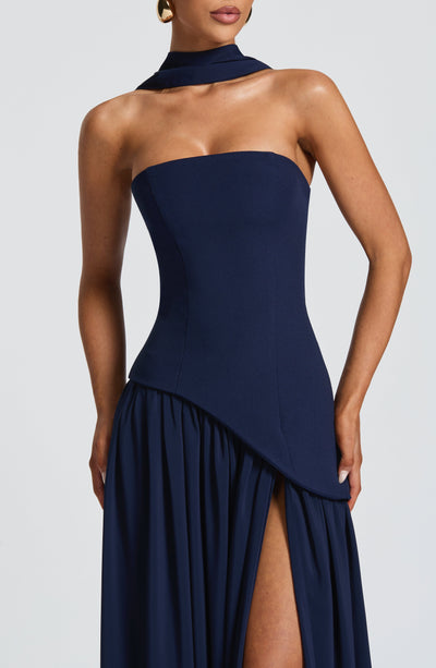 Strapless high-slit formal maxi dress for women -32