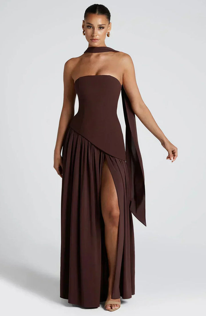 Strapless high-slit formal maxi dress for women -10