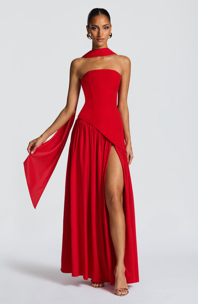 Strapless high-slit formal maxi dress for women -37
